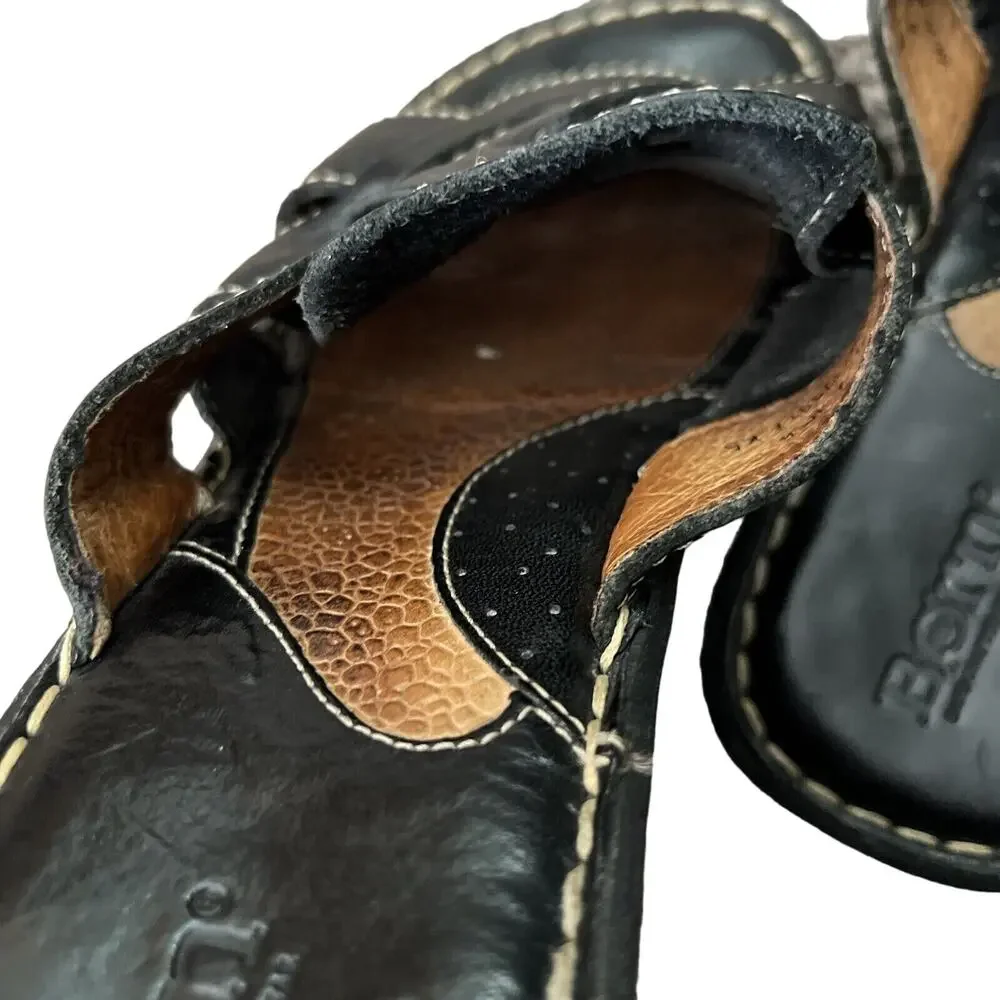 Born Leather Y2K‎ Chuncky Platform Wedges Slip On Strappy Sandals Shoes Black 9